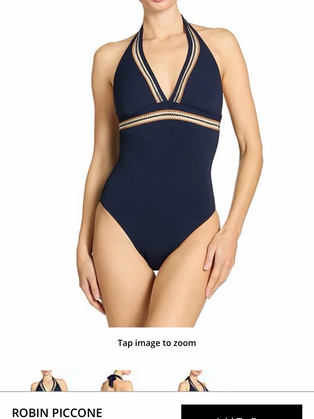 Robin Piccone Navy Halter One-Piece with Contrast Trim